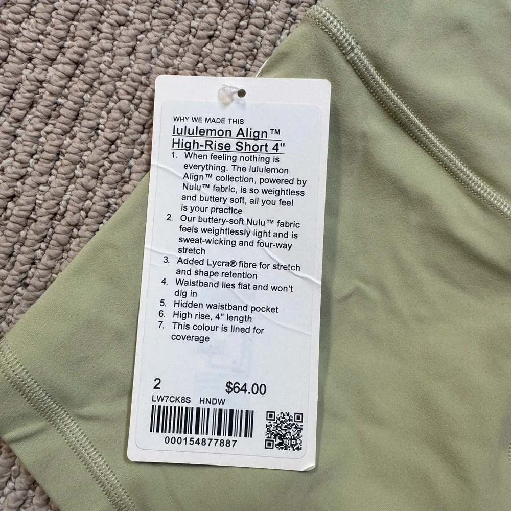 Lululemon light green shorts. new with tags. size 2